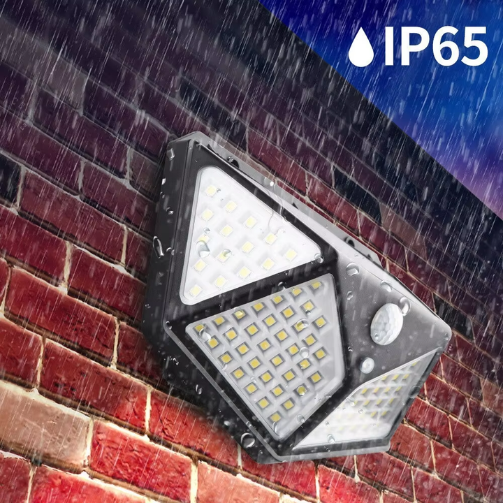 Waterproof outdoor solar LED security light with motion sensor, ideal for gardens, patios & pathways.