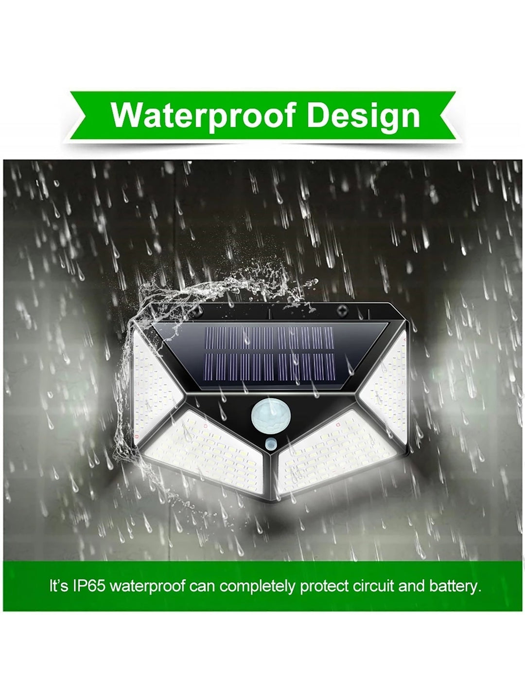 Energy-efficient outdoor solar LED garden light. Waterproof, with motion sensor for automatic outdoor lighting.