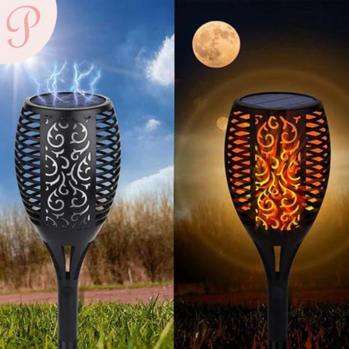 Automatic solar LED garden torch for stunning outdoor ambiance. Waterproof stake light for garden decor.