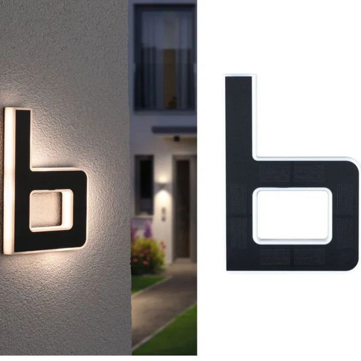 Modern black solar LED house number "789" for enhanced address visibility and sleek home decor.