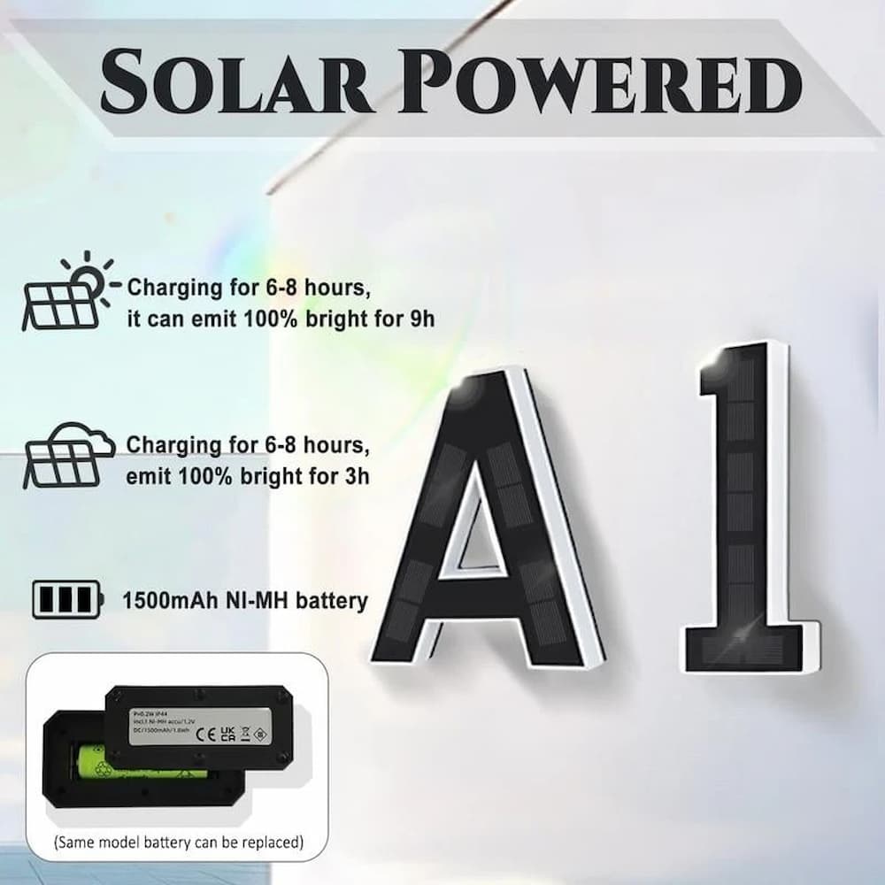Bright LED house number "5" by solar power, a reliable and visible outdoor address sign.