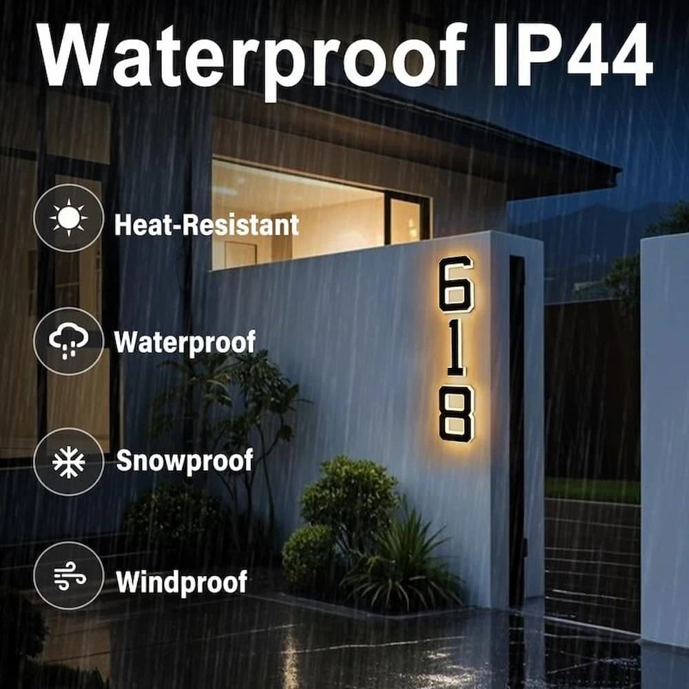 Solar LED address plaque for clear visibility, a modern and weatherproof addition to any home.