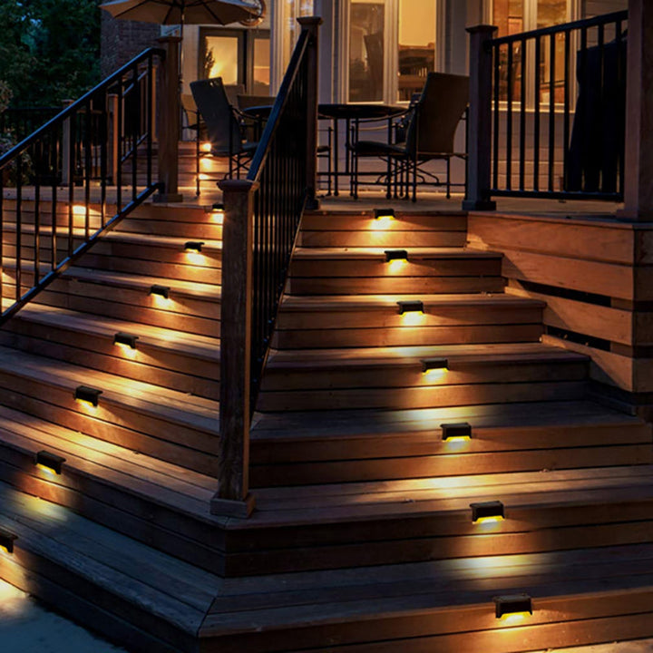 Outdoor Solar LED Step Lights, durable weatherproof design, perfect for illuminating garden steps at night