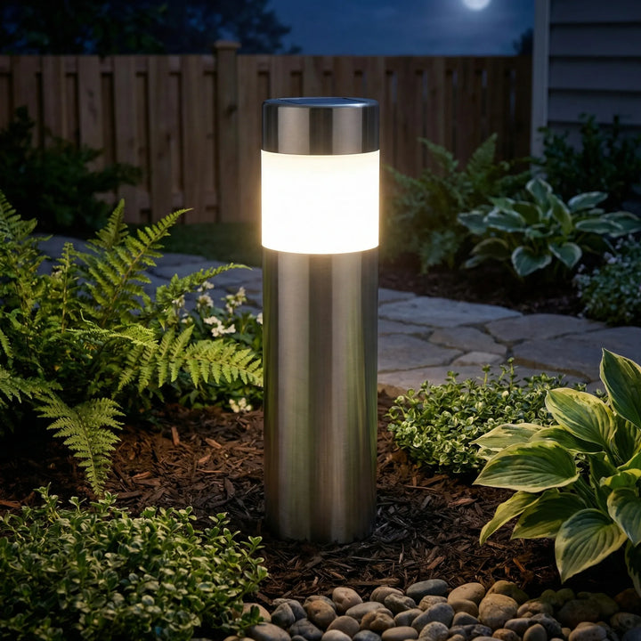 Pathlume LED solar garden light, stake design, perfect for outdoor path lighting.