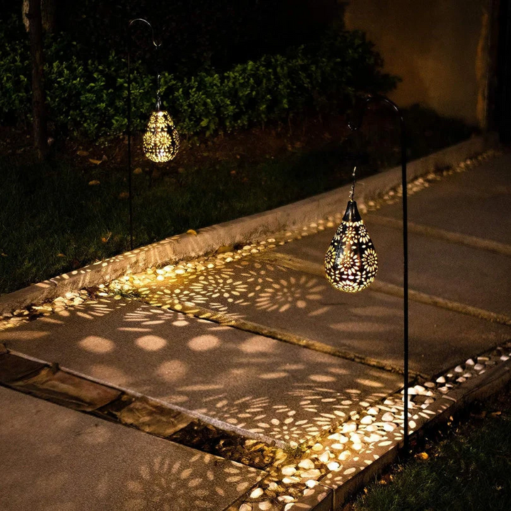 Automatic solar hanging light for outdoor use. Enhances garden & patio with warm, energy-efficient illumination.