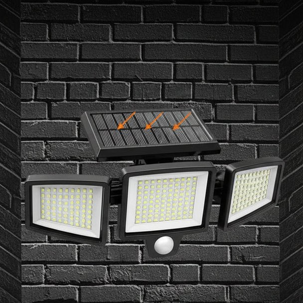 Remote-controlled solar security light, motion-activated for outdoor use. Waterproof LED floodlight for optimal safety.