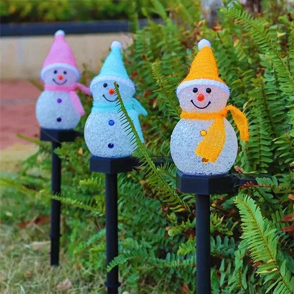 Spreading holiday cheer with this outdoor solar snowman lamp, perfect for Christmas garden & patio lighting.