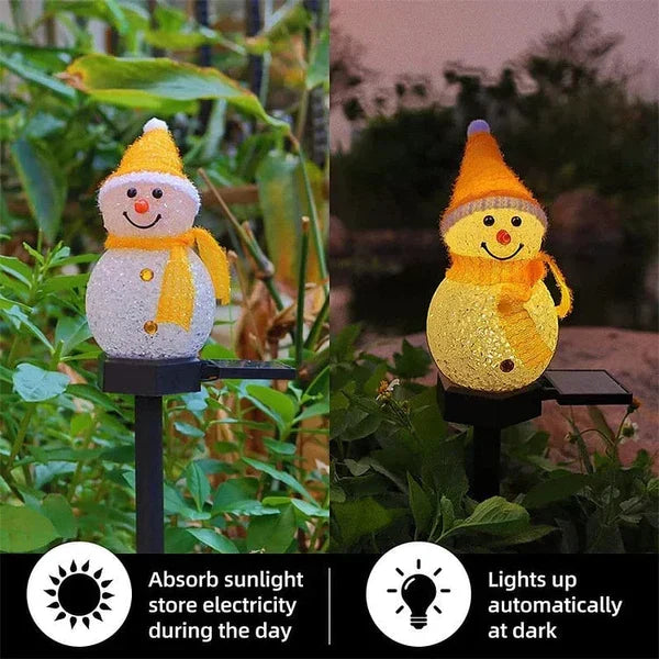 Bright LED solar snowman light, perfect for adding holiday cheer to your outdoor Christmas decorations.