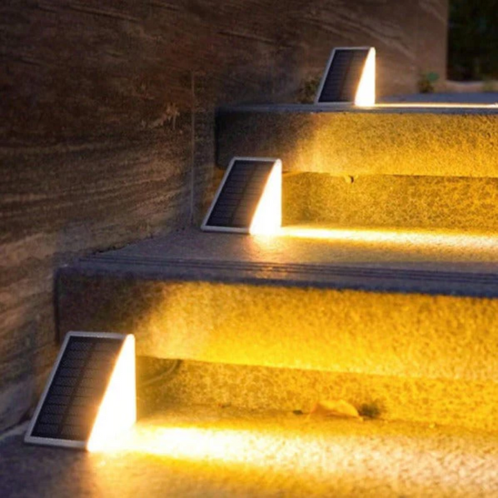Durable solar-powered step lights for outdoor stairs. Easy-install, waterproof garden lighting enhances safety & view.