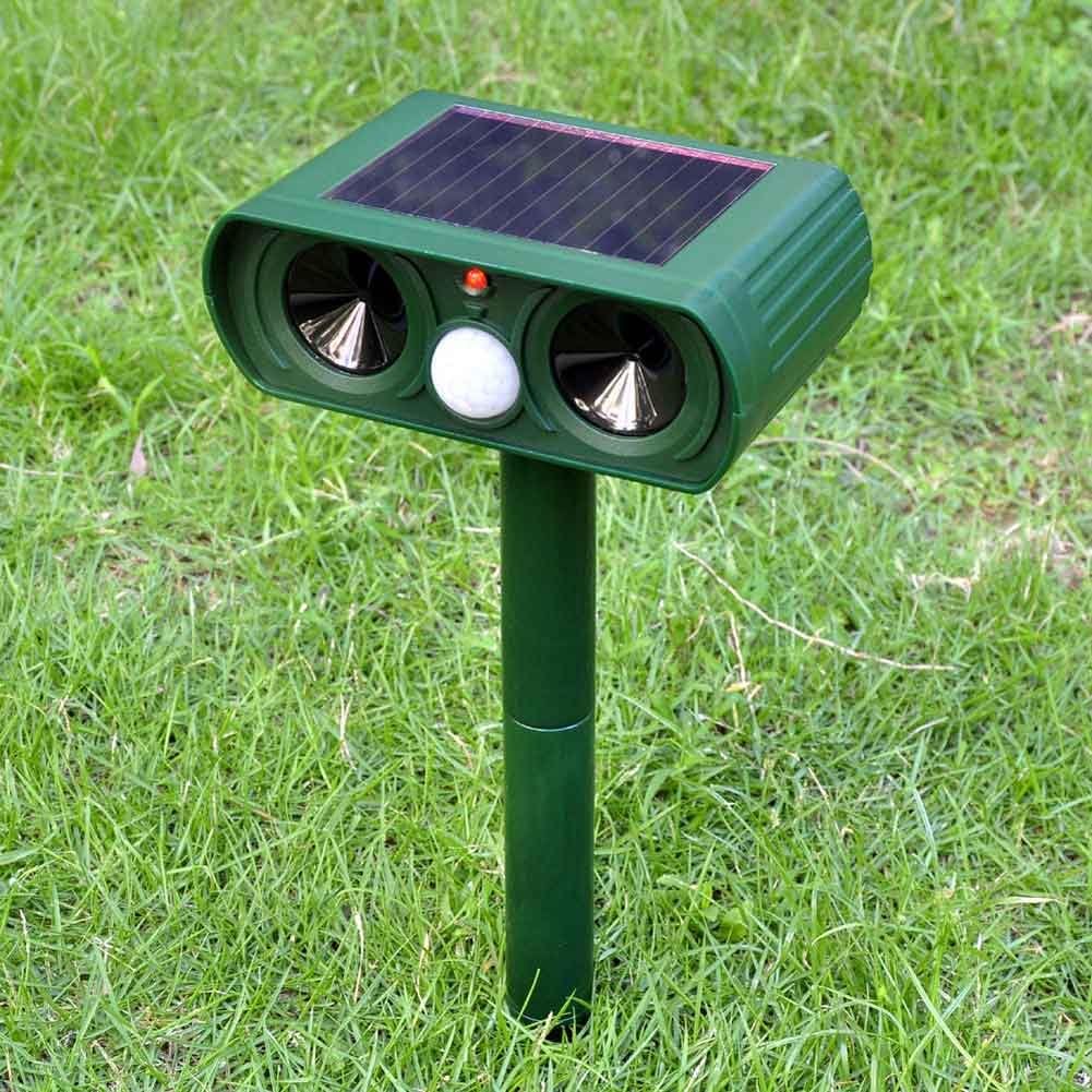 Outdoor Solar Ultrasonic Animal Repellent with Motion Sensor for Garden & Yard Protection.