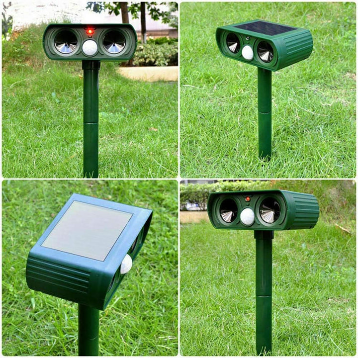 Solar-Powered Ultrasonic Animal Deterrent; Humane Wildlife Repeller for Outdoor Pest Control.