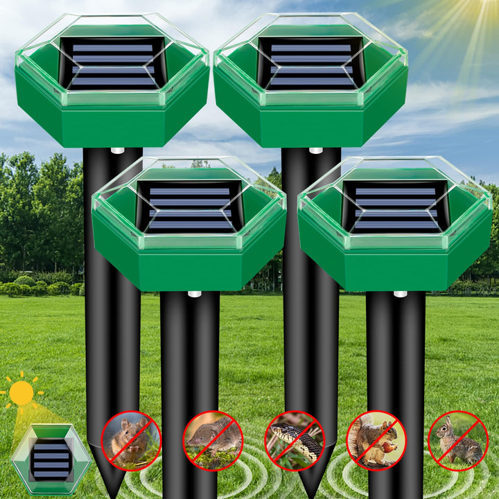 Outdoor Solar Ultrasonic Mole Repellent (4-Pack) for effective garden pest control.