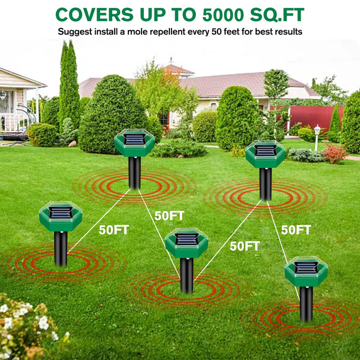 Effective solar ultrasonic repeller to deter moles and gophers from your lawn and garden.