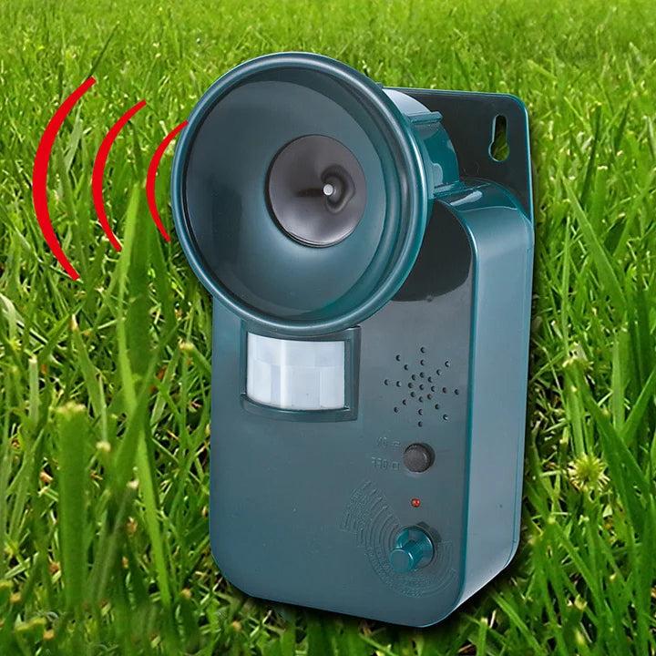 Cordless ultrasonic animal repeller covering 5000sqft for outdoor yard and garden pest control.