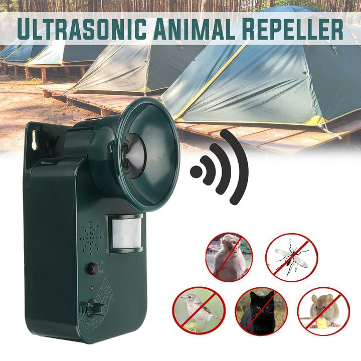 All-weather outdoor ultrasonic repeller, protecting your garden from pests & wildlife without cords.