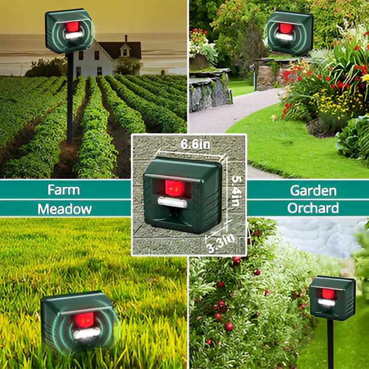 Protect your garden with this outdoor ultrasonic woodpecker repeller, humane animal control device.