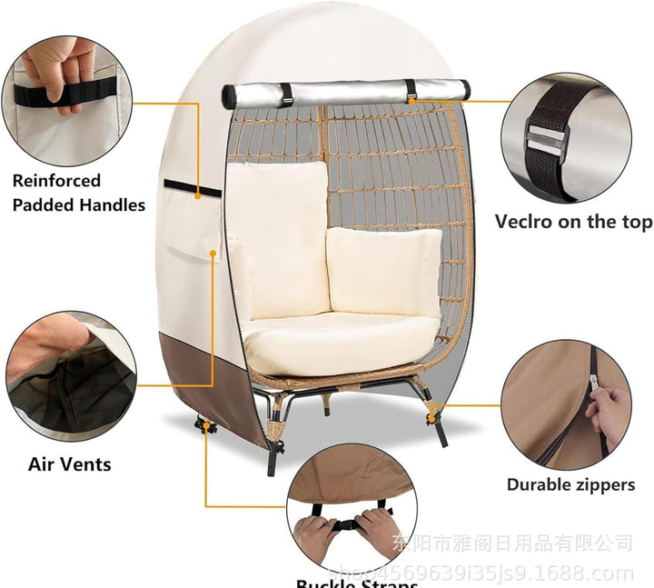 Stylish black waterproof egg chair cover, designed with a practical double zipper closure.