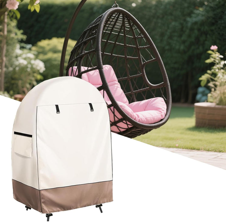 Durable waterproof egg chair cover, black, with double zipper, shielding garden furniture from elements.