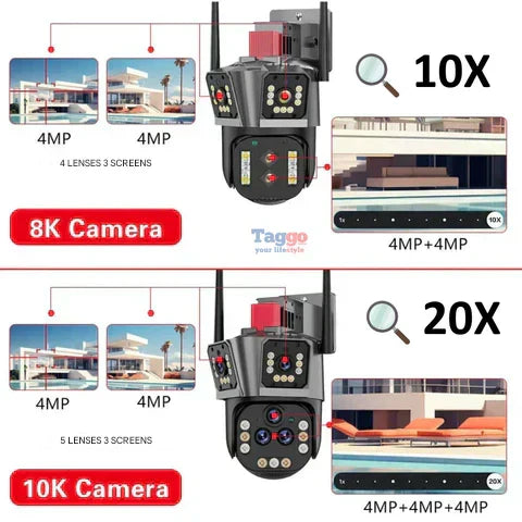 20x zoom outdoor WiFi security camera, 20MP, delivering crisp images for comprehensive home surveillance.