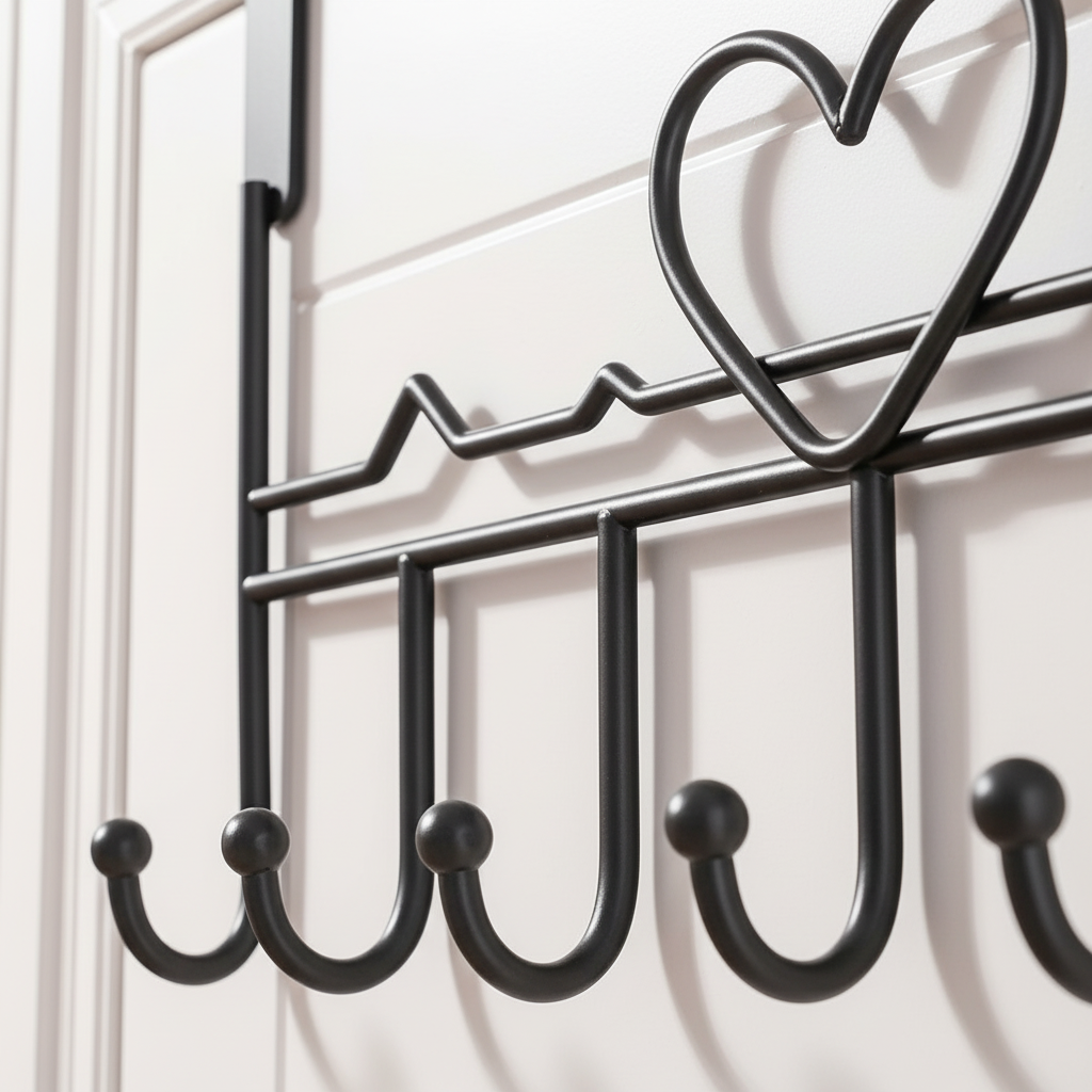 No-drill over-the-door wardrobe hook in sleek metal, perfect for coats, towels & home organization