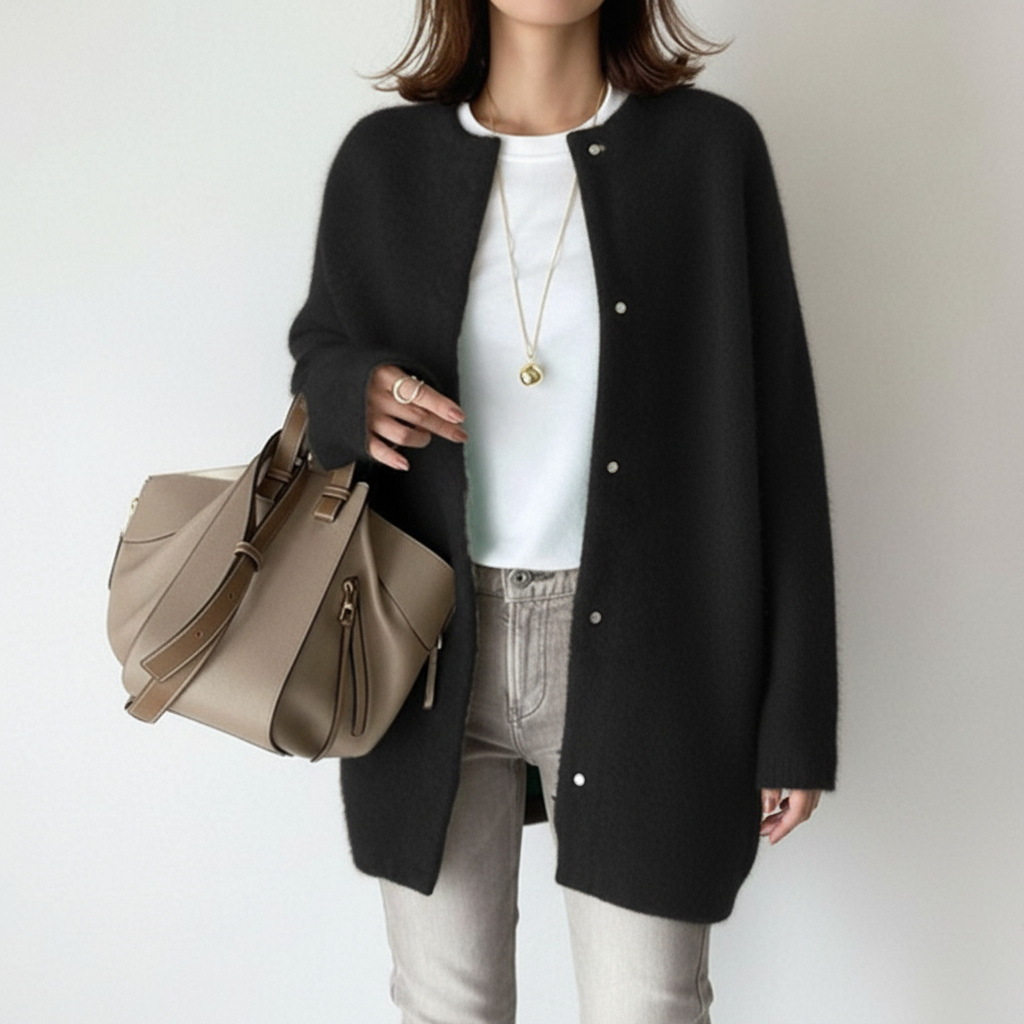Comfortable women's oversized button-up cardigan in soft knitwear