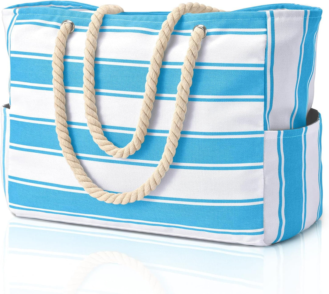 Sandproof oversized beach bag, easy to clean, perfect for summer travel.