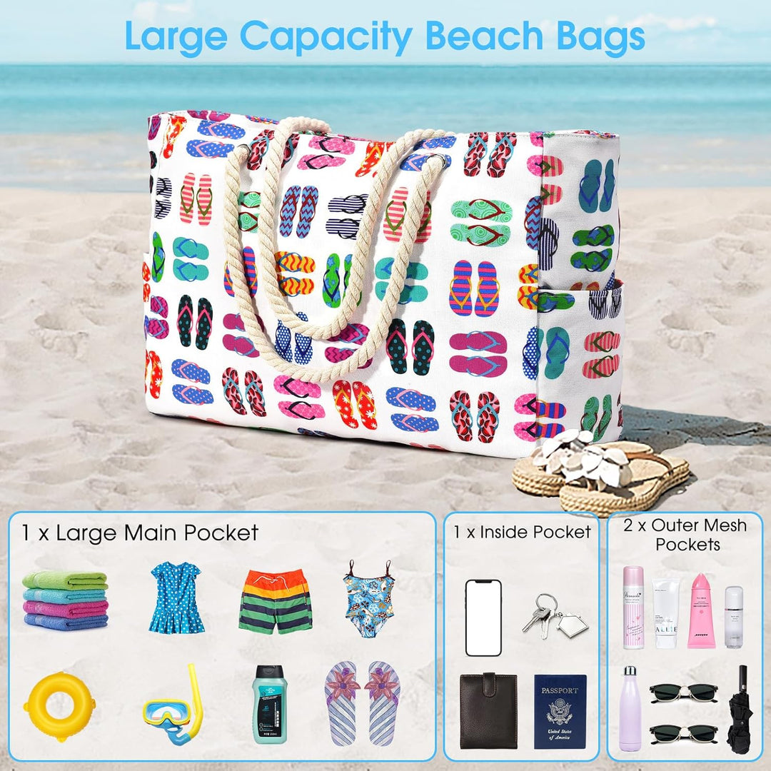 Unisex oversized beach tote, waterproof & sandproof, for effortless carrying.