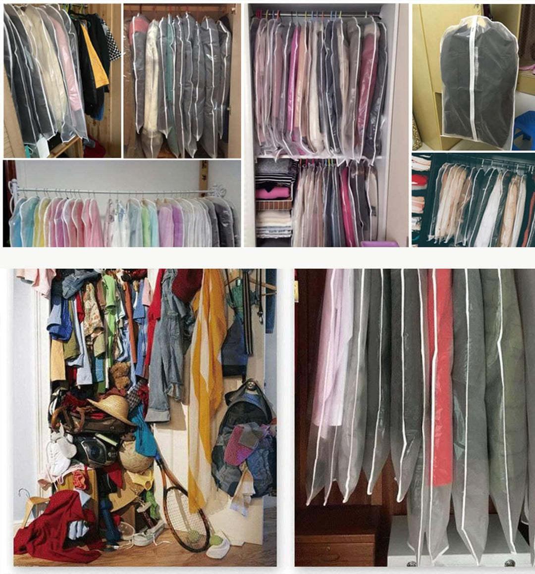 Clear garment storage bags, a 10-piece set, perfect for organizing and protecting clothing.