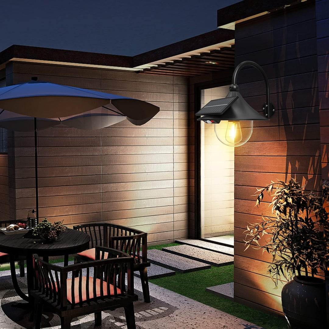 Weatherproof solar motion barn 2-pack wall lights, gooseneck, energy-efficient outdoor lighting