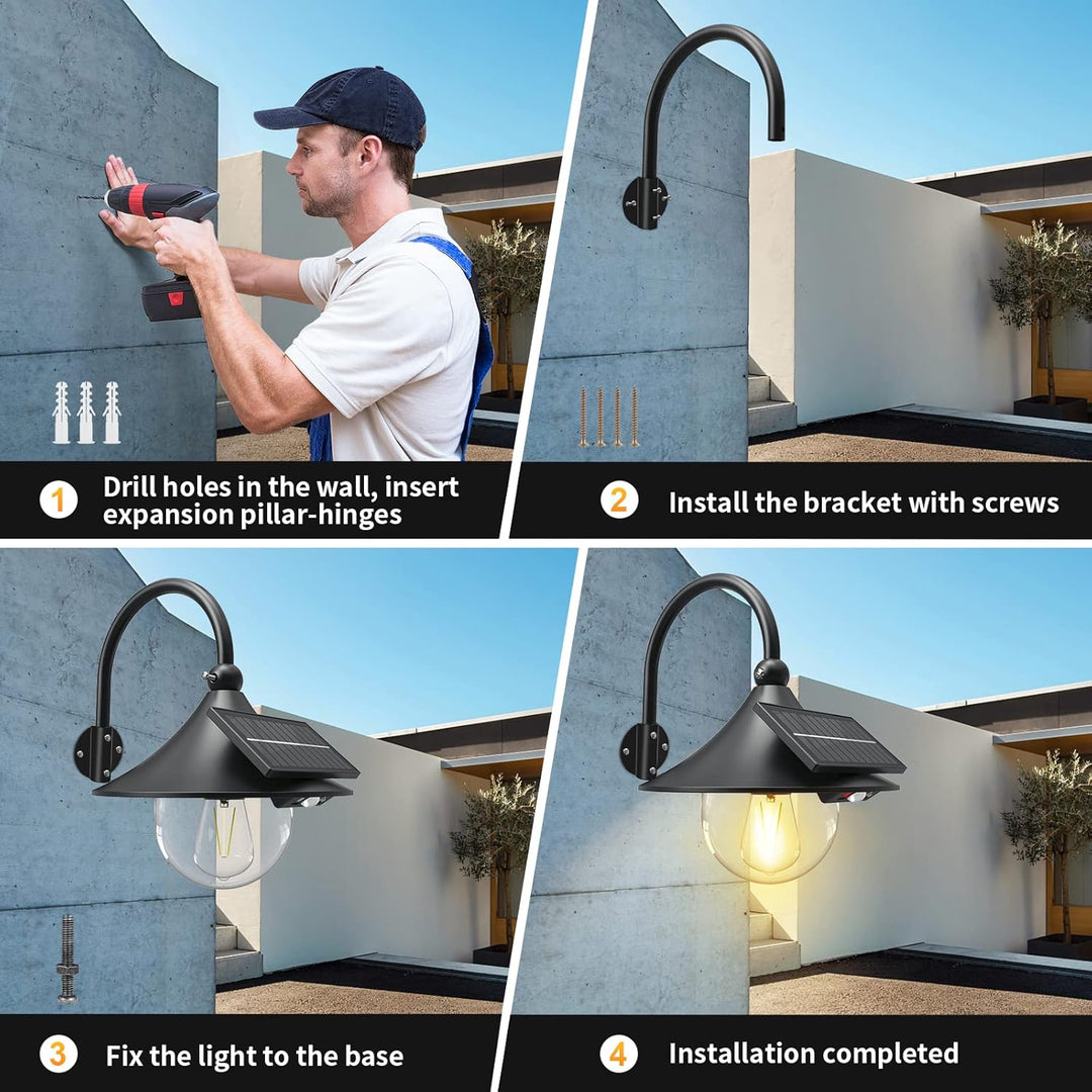Stylish 2-pack solar motion barn wall sconces with gooseneck, perfect for garden & yard
