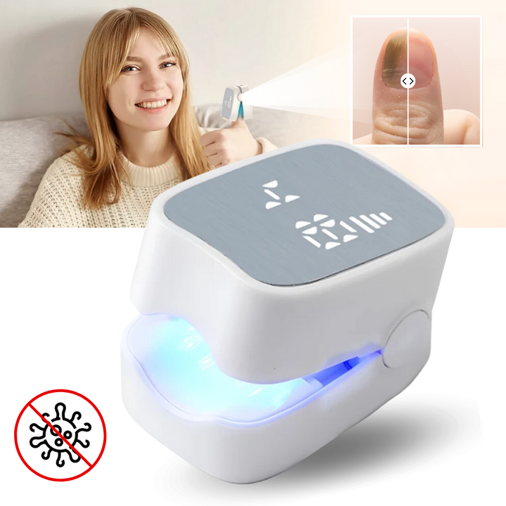 Portable laser device for painless nail fungus treatment at home, restoring healthy, clear toenails & fingernails.