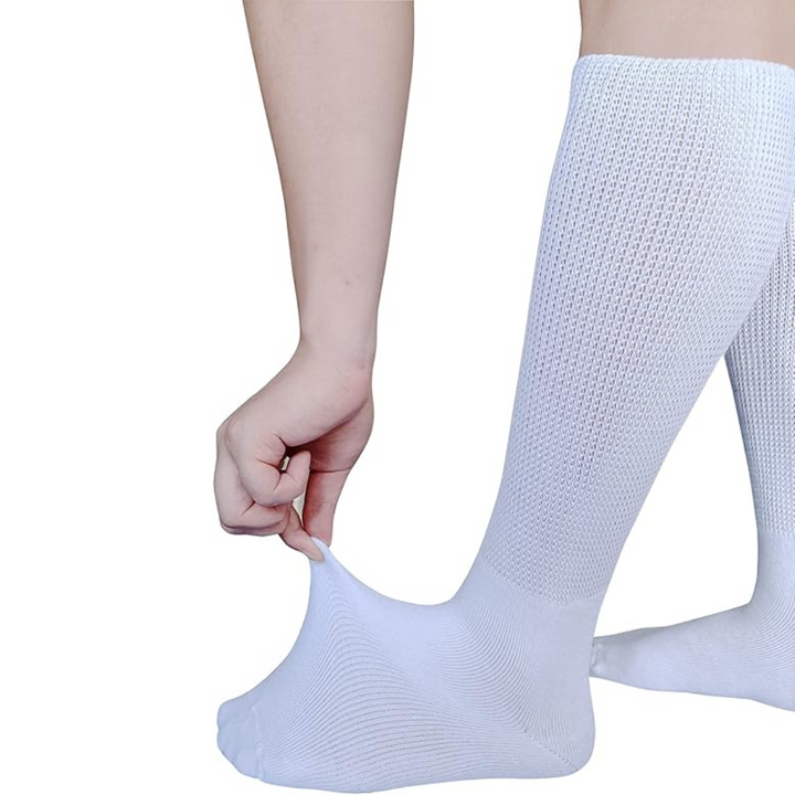 Two pairs of comfort socks in black and white, unisex extra wide for diabetic and swollen feet.