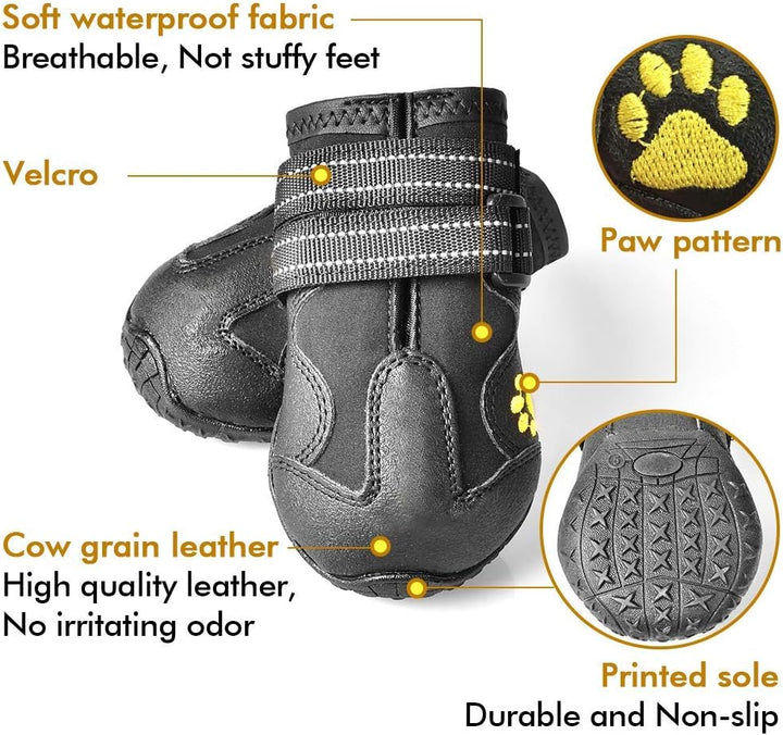 Dog boots against a natural background, ready for hiking, all-weather pet paw protection