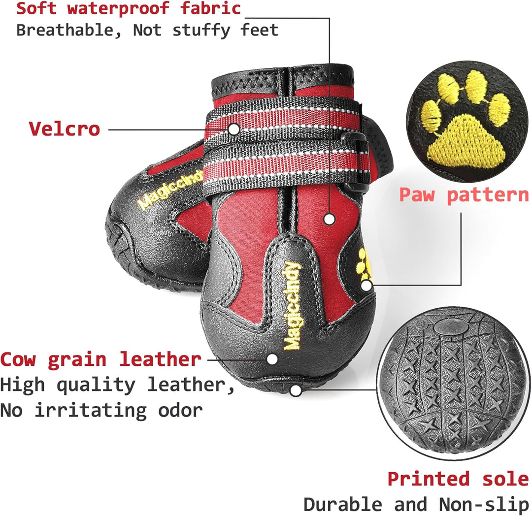 Dog boots waterproof material texture, highlighting durability for all-weather pet use