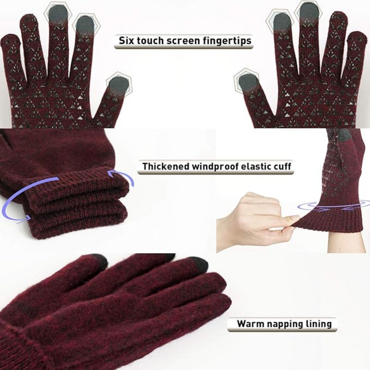 Outdoor shot of hands in WarmFlex thermal gloves holding a smartphone