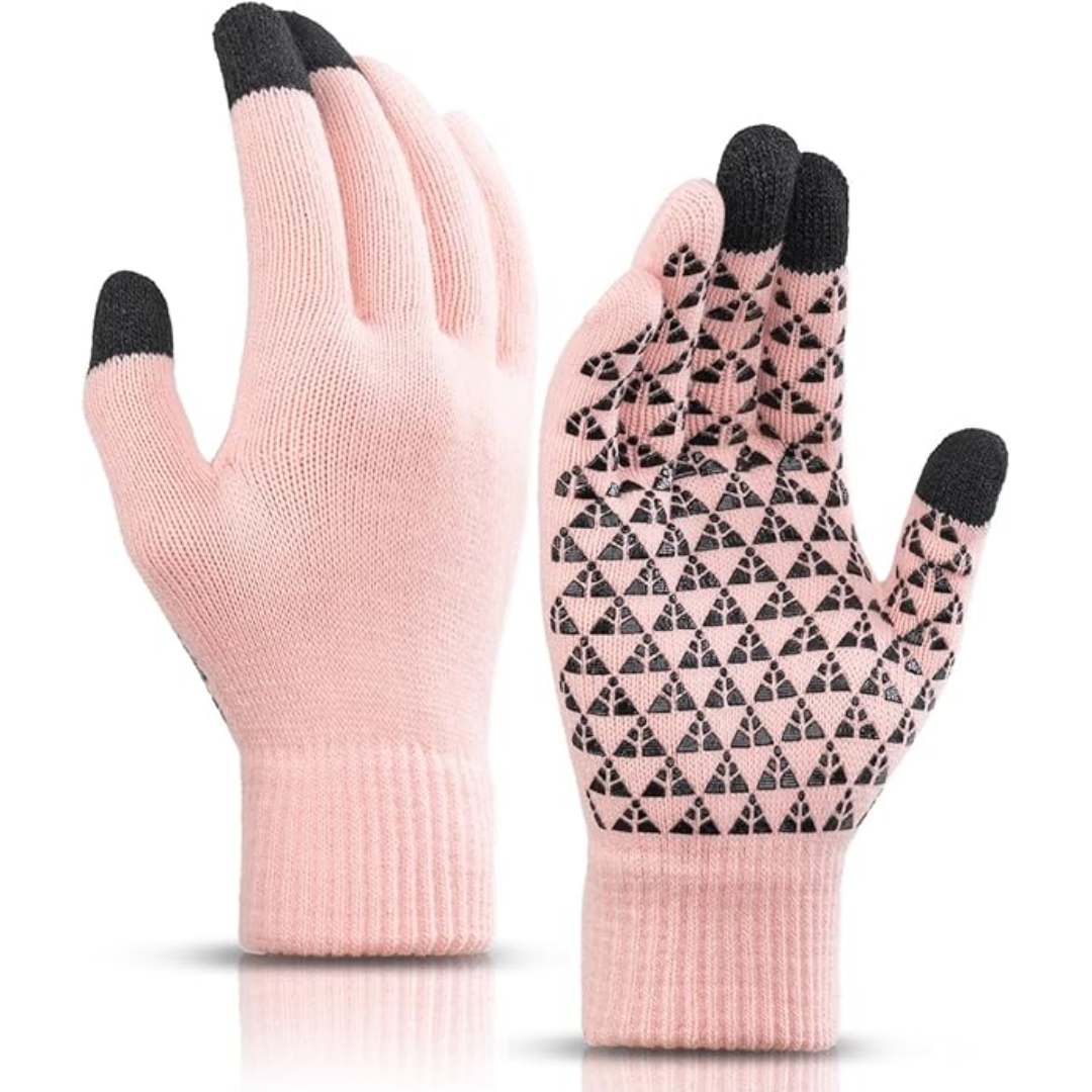 Unisex knit thermal gloves with touchscreen fingertips for winter sports
