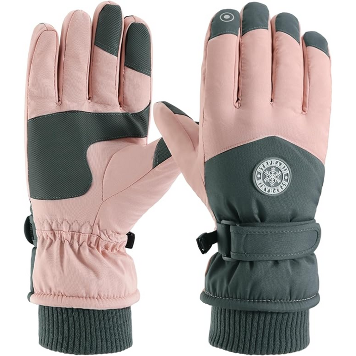 Pair of black unisex thermal fleece touchscreen gloves for winter, outdoor use