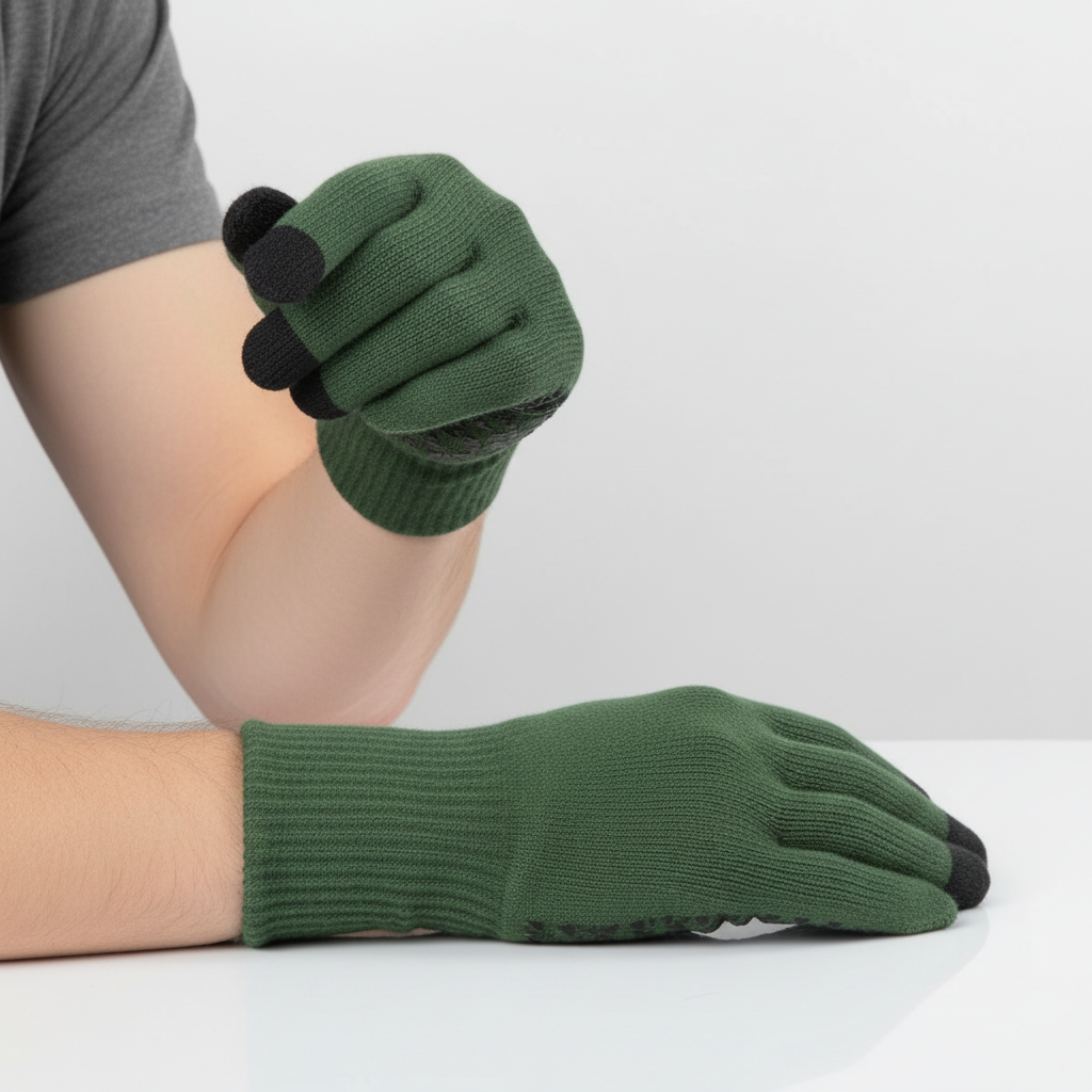Unisex Thermal Knitted Gloves with smartphone, illustrating seamless touchscreen interaction.