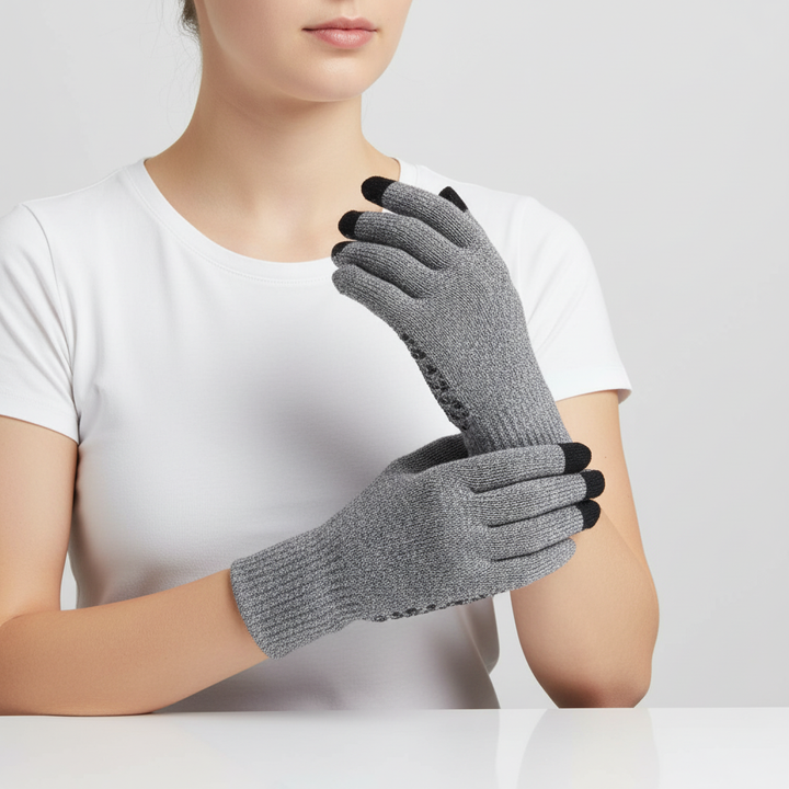 Unisex Thermal Knitted Gloves for cold weather, showing reinforced fingertips for durability.