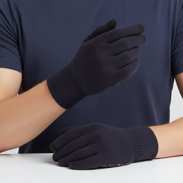 Product packaging for CozyConnect Unisex Thermal Knitted Touchscreen Gloves.