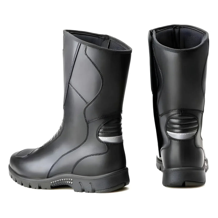RoadShield waterproof motorcycle boots, close-up of side showing durable material and protective features.
