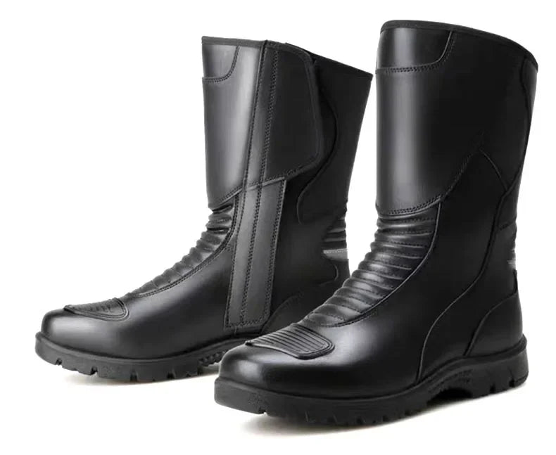 Close-up of the sole and heel of RoadShield waterproof motorcycle touring boots, emphasizing grip and durability.