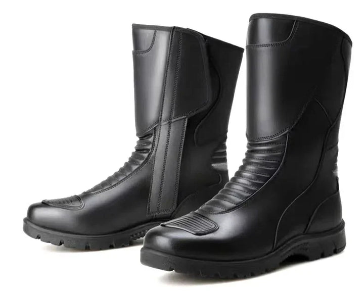 Close-up of the sole and heel of RoadShield waterproof motorcycle touring boots, emphasizing grip and durability.