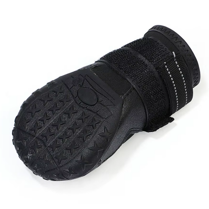 Pair of black waterproof dog paw protector boots with anti-slip sole for all-weather dog adventures