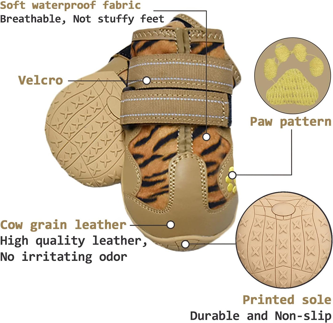 Top-down view of anti-slip dog boots, highlighting the sturdy construction and paw protection