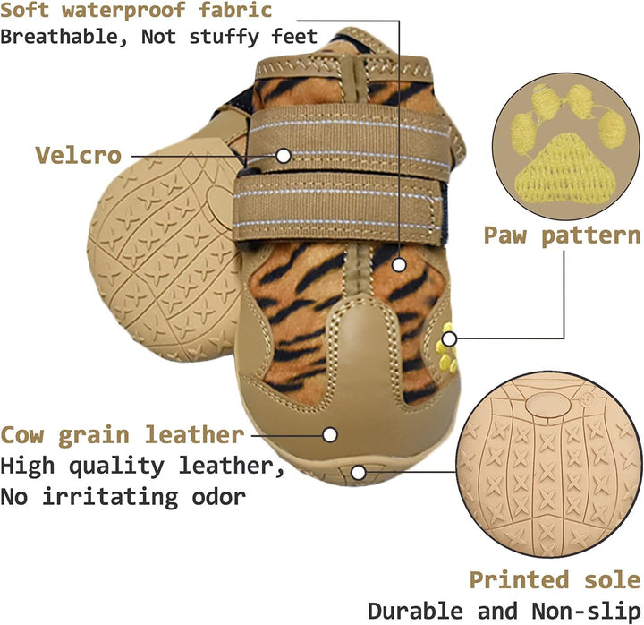 Top-down view of anti-slip dog boots, highlighting the sturdy construction and paw protection