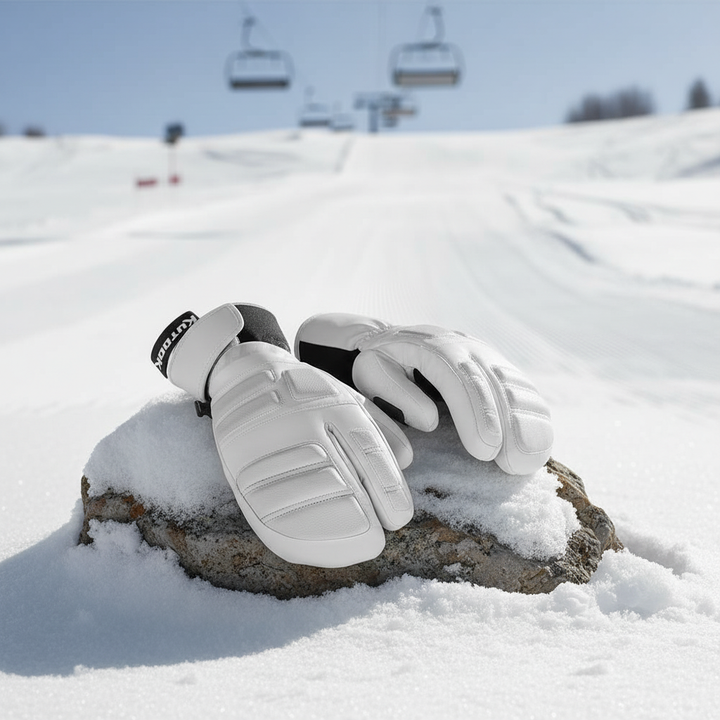 Pair of unisex waterproof winter sports mittens, black FrostGrip, perfect for skiing and snowboarding