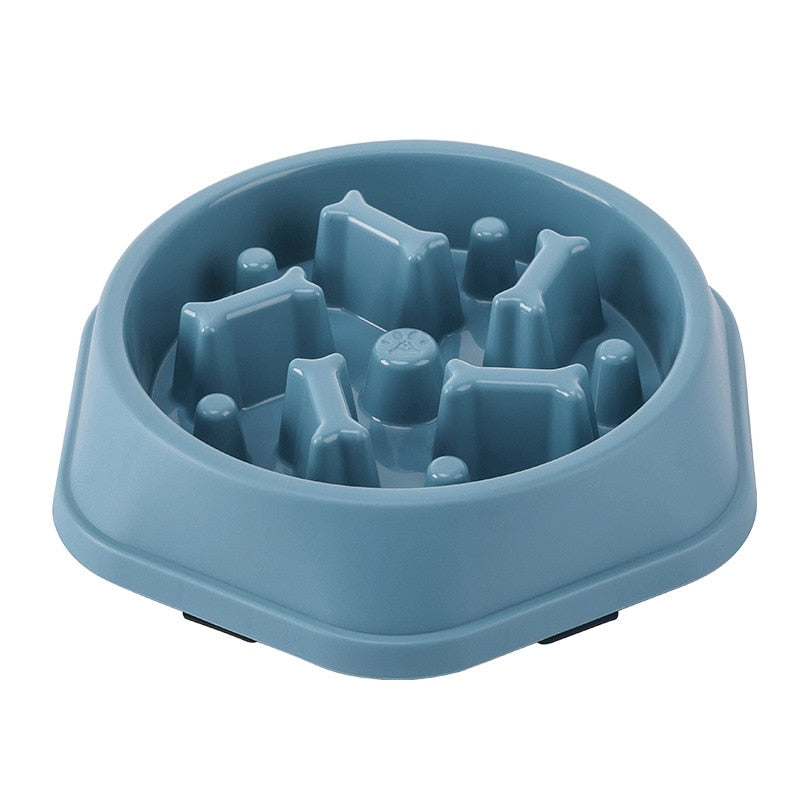 Blue slow feeder dog bowl with labyrinth design. Encourages healthy eating, prevents bloat & improves digestion for dogs.