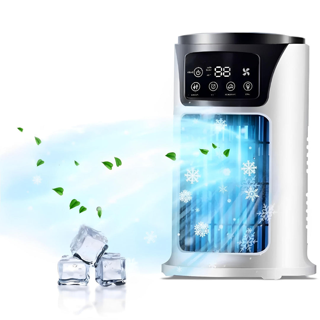 Personal portable air conditioner for instant room cooling. Compact USB desktop fan, ideal for home or office.