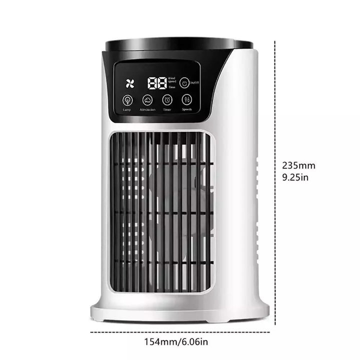 Versatile personal portable air conditioner, a USB fan with humidifier & purifier for instant, quiet home comfort.